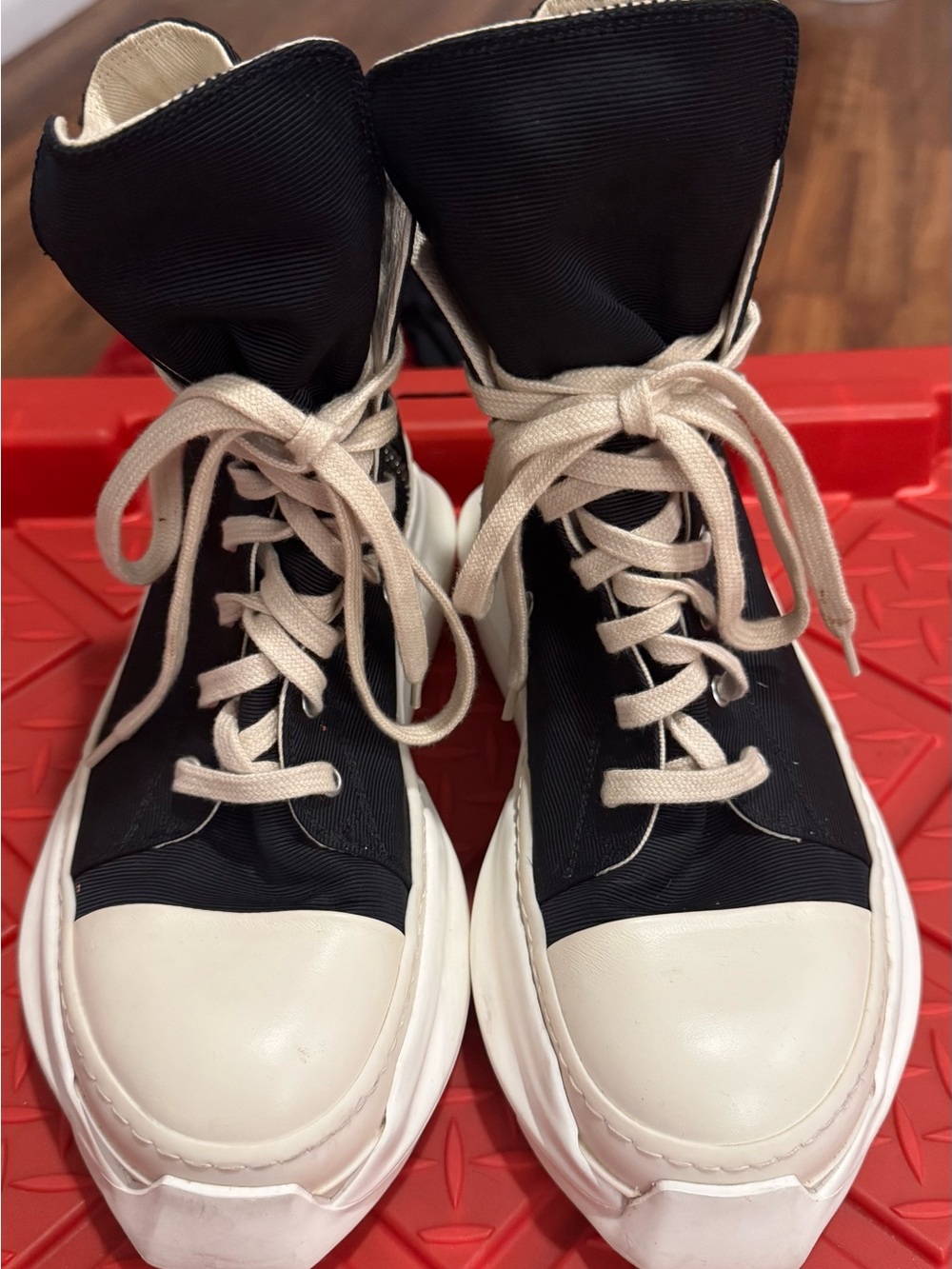 Rick Owens DRKSHDW Abstract High Top Sneakers in Black/Milk Combo EUC